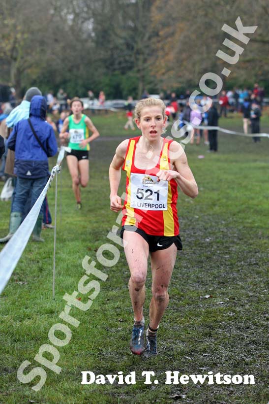 Jennifer Walsh finishing 2nd in under-20s womens,  2012 McCain Liverpool Cross Challenge.